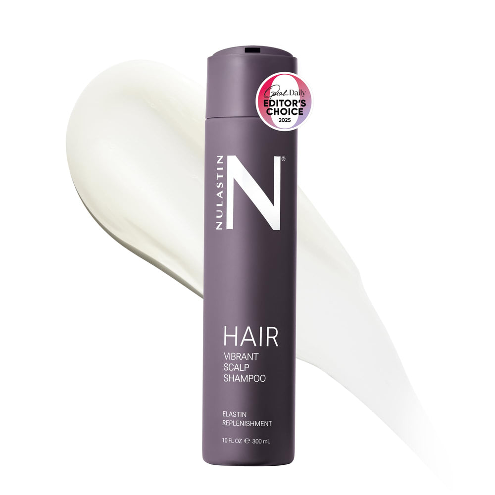 NULASTIN Vibrant Scalp Shampoo bottle shows color-safe formula for fine hair.