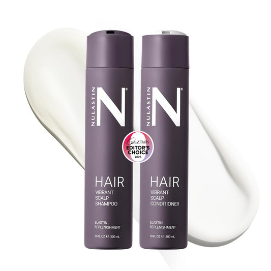 NULASTIN Vibrant Scalp Shampoo bottle showcasing volume potential.