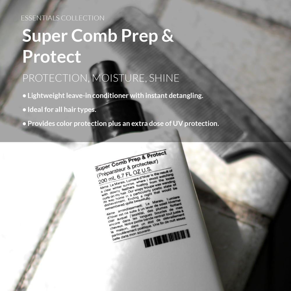 Number 4 Super Comb Prep & Protect spray bottle dispensing for detangling and styling protection