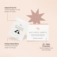Nunzio Saviano anti-frizz sheets glossy shine without residue.