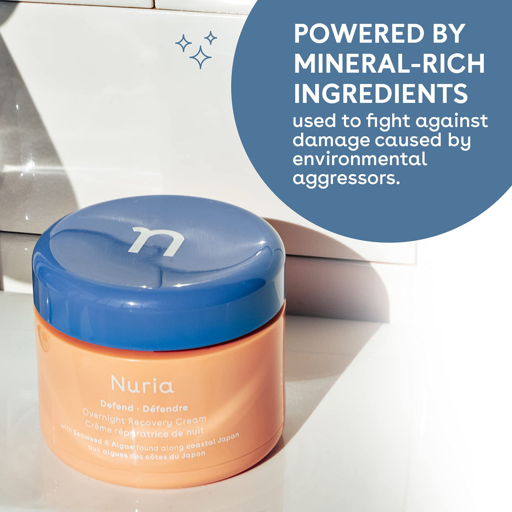 Nuria Defend overnight cream packaging shows vegan, cruelty-free night care option
