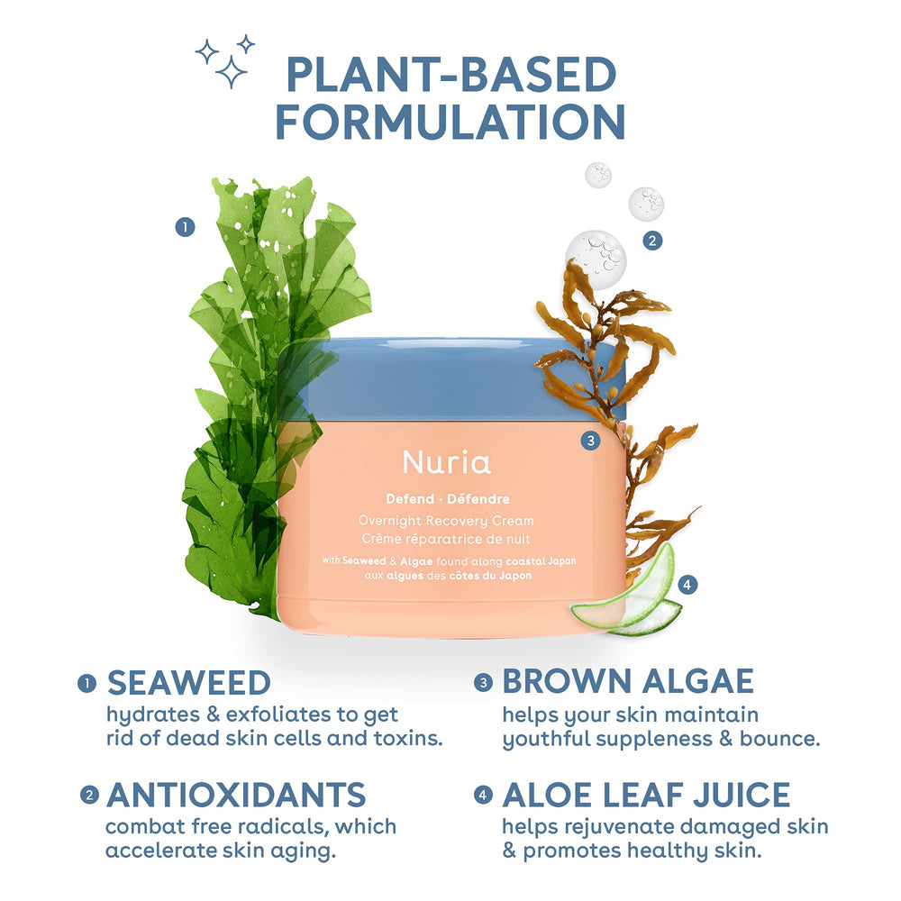 Nuria Defend overnight cream seaweed ingredient closeup emphasizes gentle exfoliation