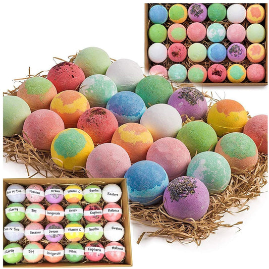 Nurture Me Organics 24-pack bath bombs for a moisturizing spa-like bath.
