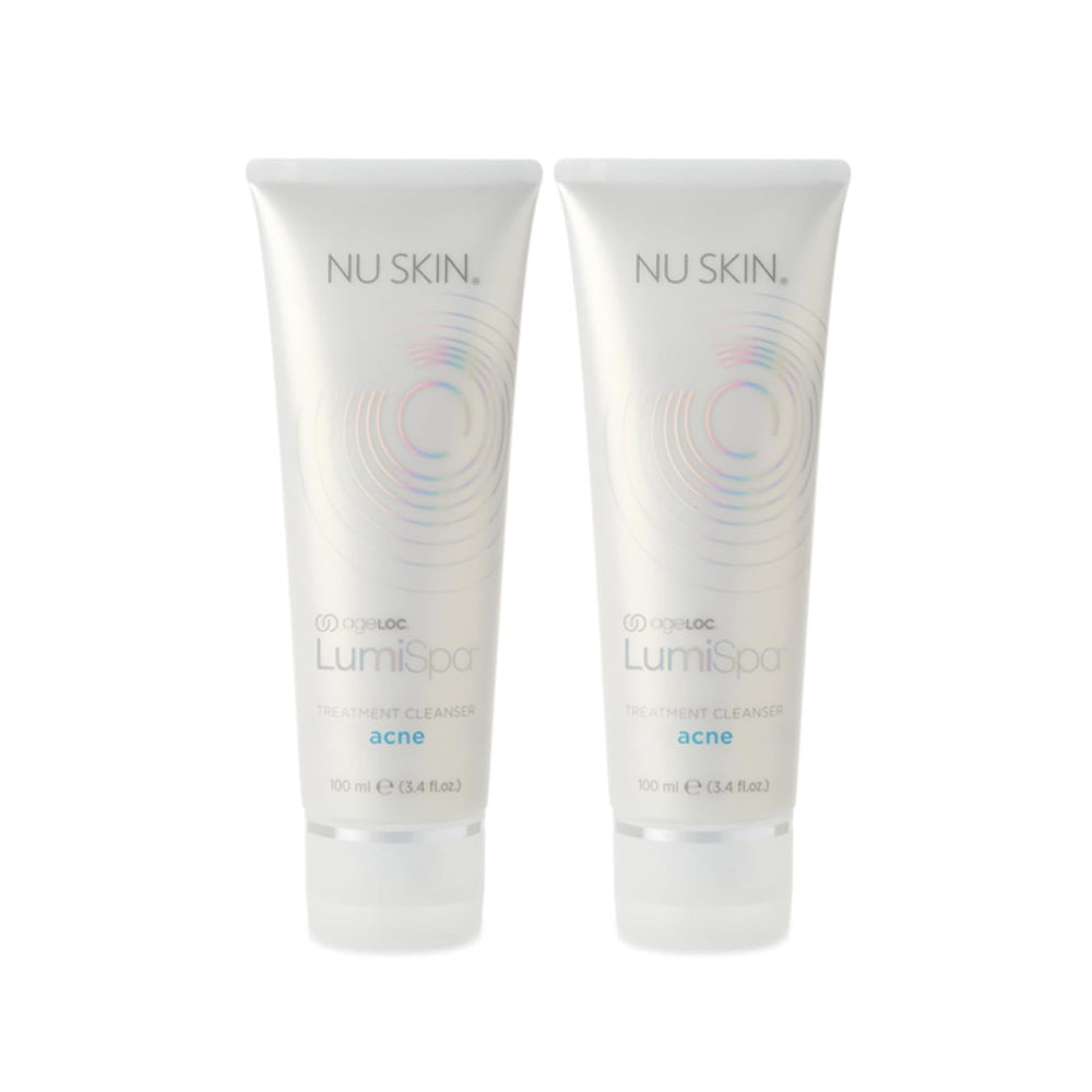 Nu Skin ageLOC LumiSpa cleanser bottle showing a deep cleanse for balanced skin