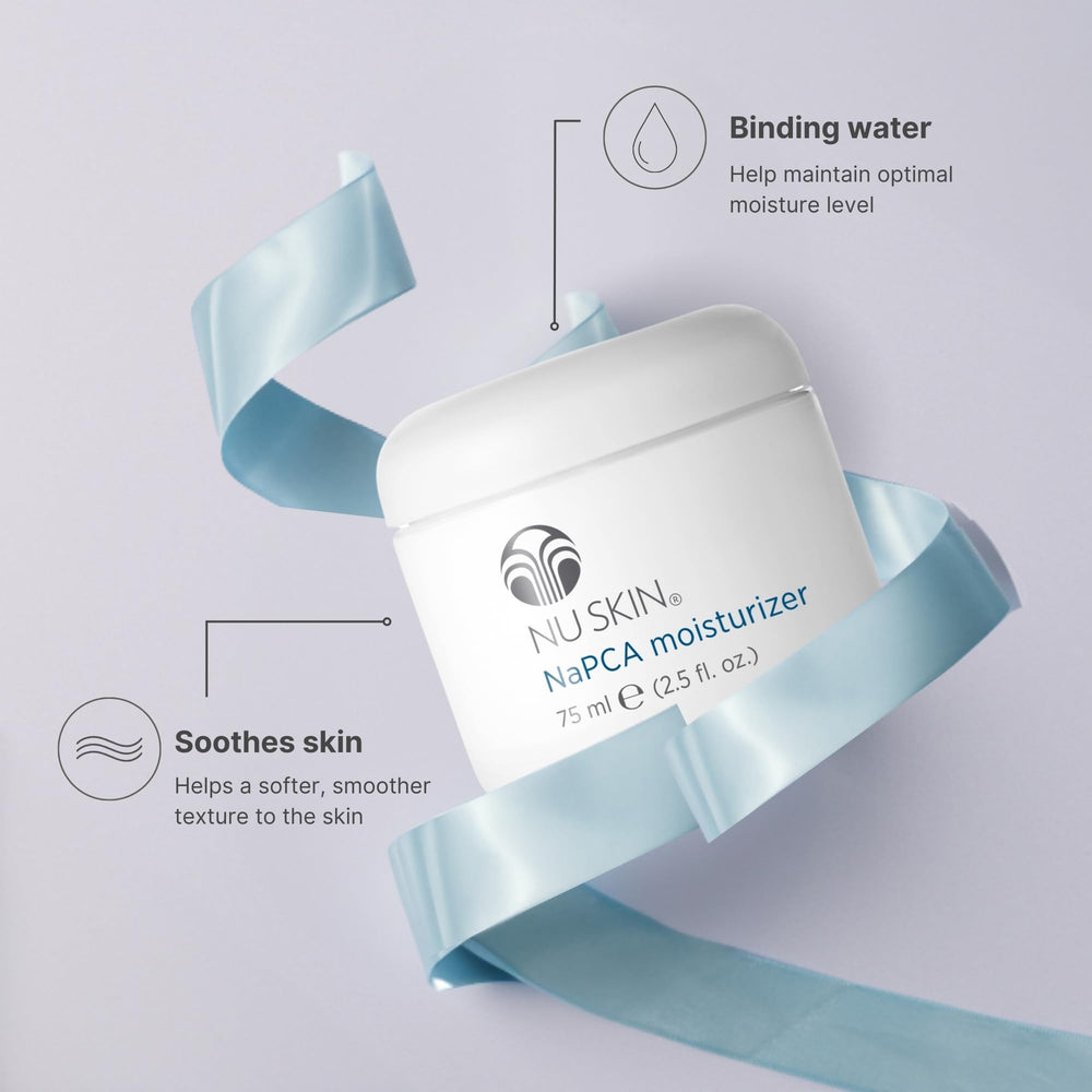 NuSkin NaPCA Moisturizer ingredient focus with Vitamin E, offering antioxidant support.