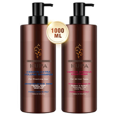 NUSPA Keratin Shampoo bottle shows gentle cleansing and added volume for damaged or frizzy hair