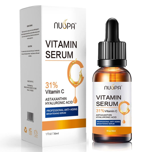 NUSPA Vitamin C Serum bottle with pump for easy, even application and brightening glow.