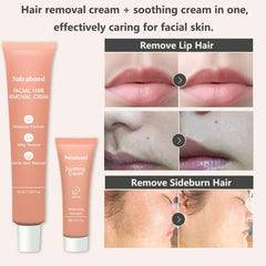 Nutraboost 50ml hair removal cream label close-up highlighting shea butter oil benefits.