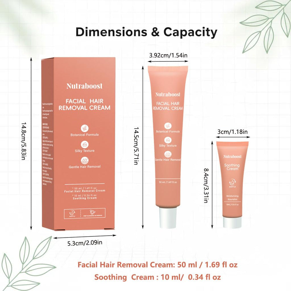 Nutraboost facial hair removal cream application texture demonstrates easy spread on delicate skin.