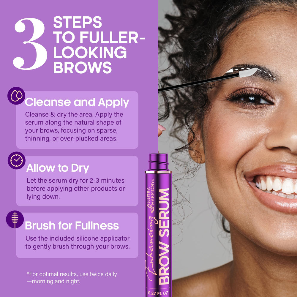 NutraHarmony Brow Serum before-after photo demonstrating density improvement.