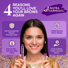NutraHarmony Brow Serum packaging close-up emphasizing 8ml size.
