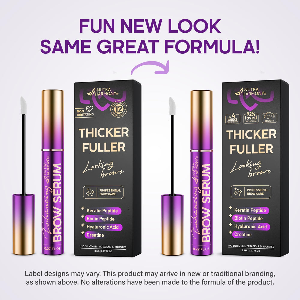 NutraHarmony Brow Serum vegan clean label emphasizes gentle care.