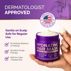 NutraHarmony Hydrating Hair Mask packaging label signals clean, sulfate-free formula and cruelty-free care.