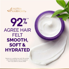 NutraHarmony Hydrating Hair Mask spa moment suggests luxurious self-care during routine.