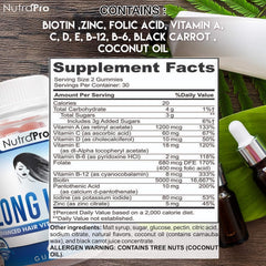 NutraPro Long Hair Gummies bottle with tag, premium formula for hair health support.