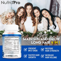 NutraPro Long Hair Gummies packaging display shows all-natural, hair health focused formula.