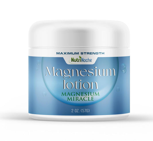 NutriNoche Magnesium Lotion bottle pour demonstrates fast absorption for soothing muscles.