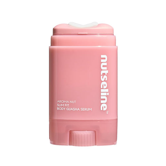 Nutseline Slim Fit Gua Sha Serum bottle closeup highlights sleek design and premium texture.