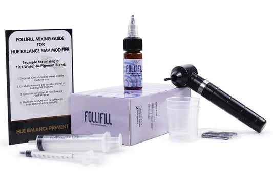 Nuva Colors Follifill pigment bottle highlighting deep color for lasting SMP shading