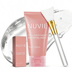 Nuvie collagen overnight peel mask bottle highlights premium hydration formula