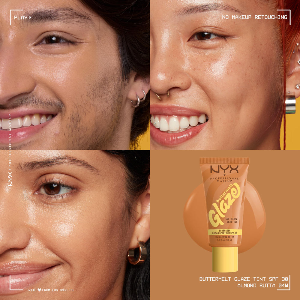 Application of NYX Buttermelt Glaze demonstrates long-wear SPF 30 protection.