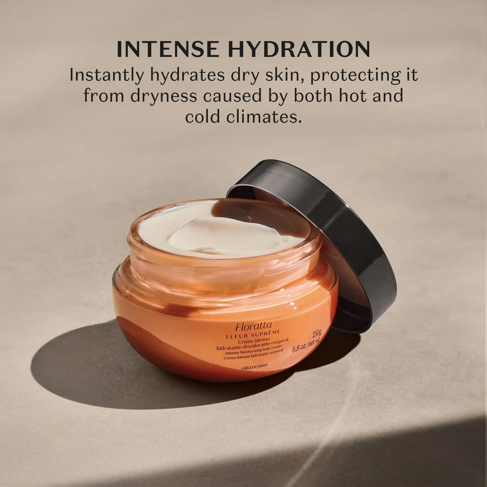 Close-up of satin-textured Floratta Fleur Supreme cream for long-lasting moisture.