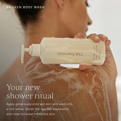 Oak Essentials Awaken cedarwood label illustrates grounding aroma and natural ingredient focus