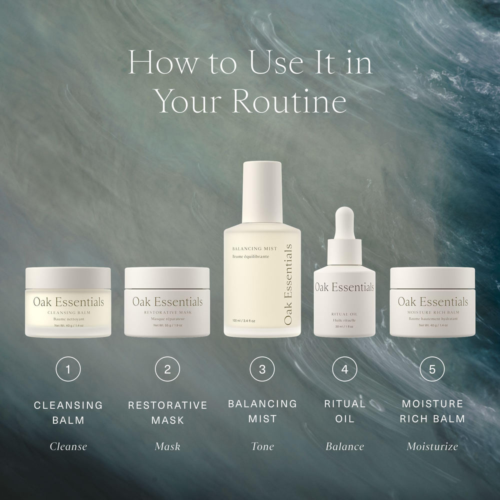 Oak Essentials Clean ingredients label communicates cruelty-free, EU/UK-compliant values.