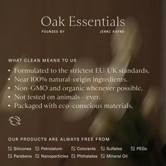 Oak Essentials Cruelty free EU UK standard badge signals responsible formulation