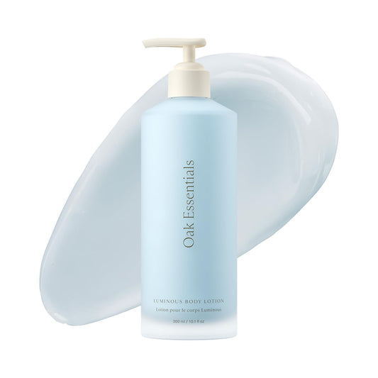 Oak Essentials Luminous Body Lotion blue tansy bottle for hydrating, radiant skin