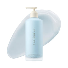 Oak Essentials Luminous Body Lotion blue tansy bottle for hydrating, radiant skin
