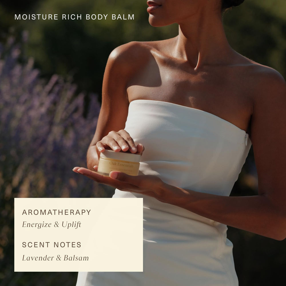 Oak Essentials Moisture Rich Body Balm being applied to arm for easy absorption