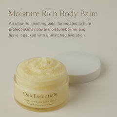 oak essentials moisture rich body balm jar with creamy texture for deep hydration