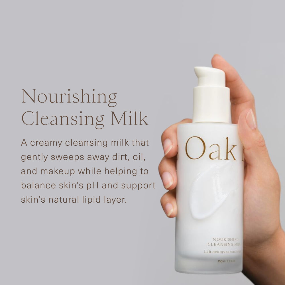 Oak Essentials Nourishing Cleansing Milk creamy texture providing gentle cleanse and hydration.