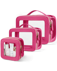 Oaque clear cosmetic bag set with handle for easy carrying on trips.