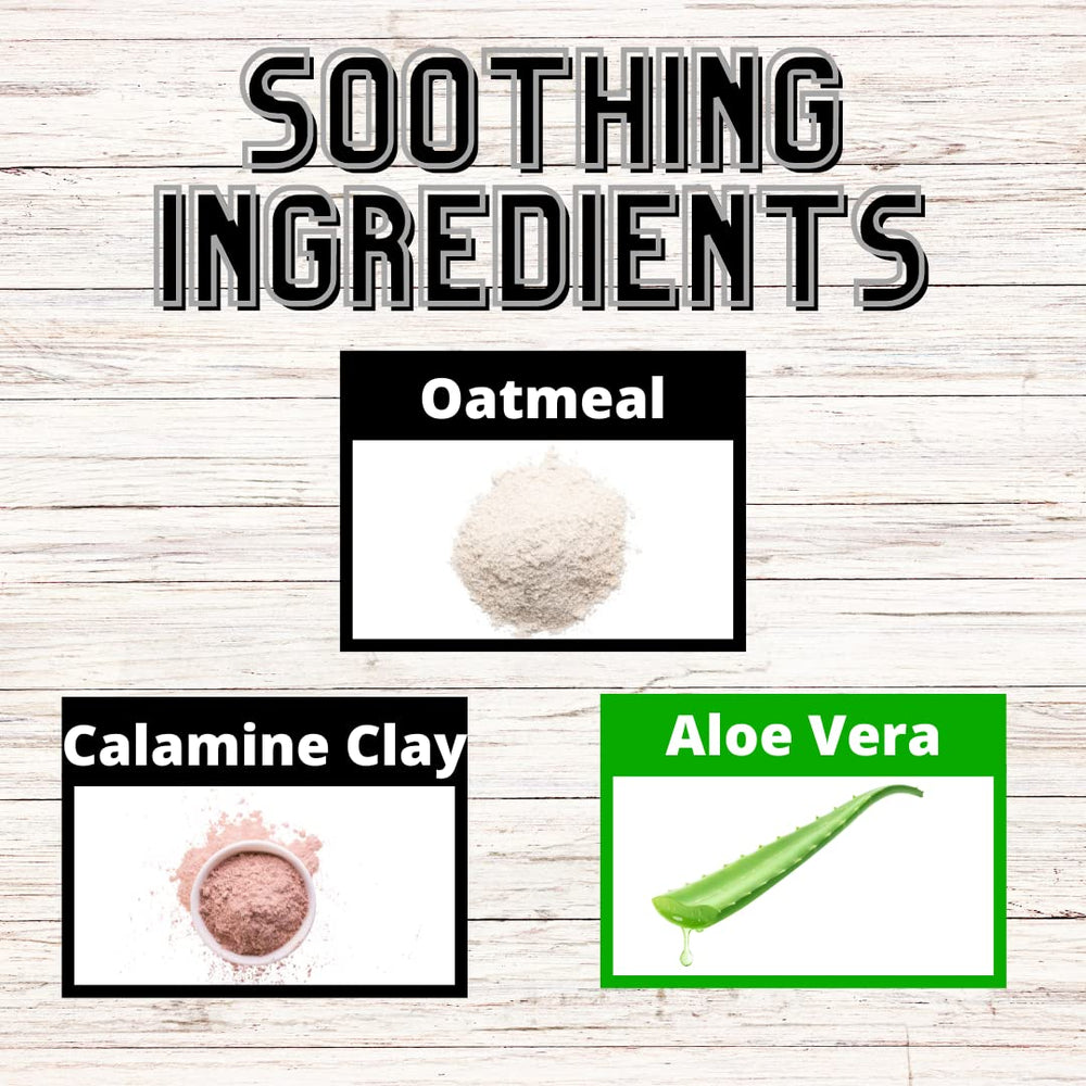 Oats Garden calamine clay blend shown as mineral-rich bathing component