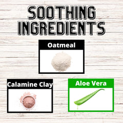 Oats Garden calamine clay blend shown as mineral-rich bathing component