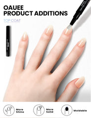 Close-up of OAUEE tempered gel top coat enhancing shine and durability.