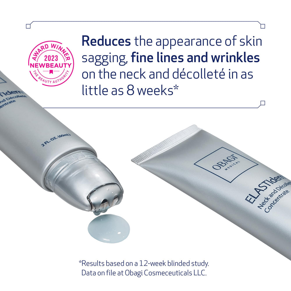 Obagi ELASTIderm cream texture swatch shows luxurious, fast-absorbing formula.