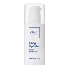 Obagi Hydrate facial moisturizer jar closeup showing creamy texture for all-day hydration.