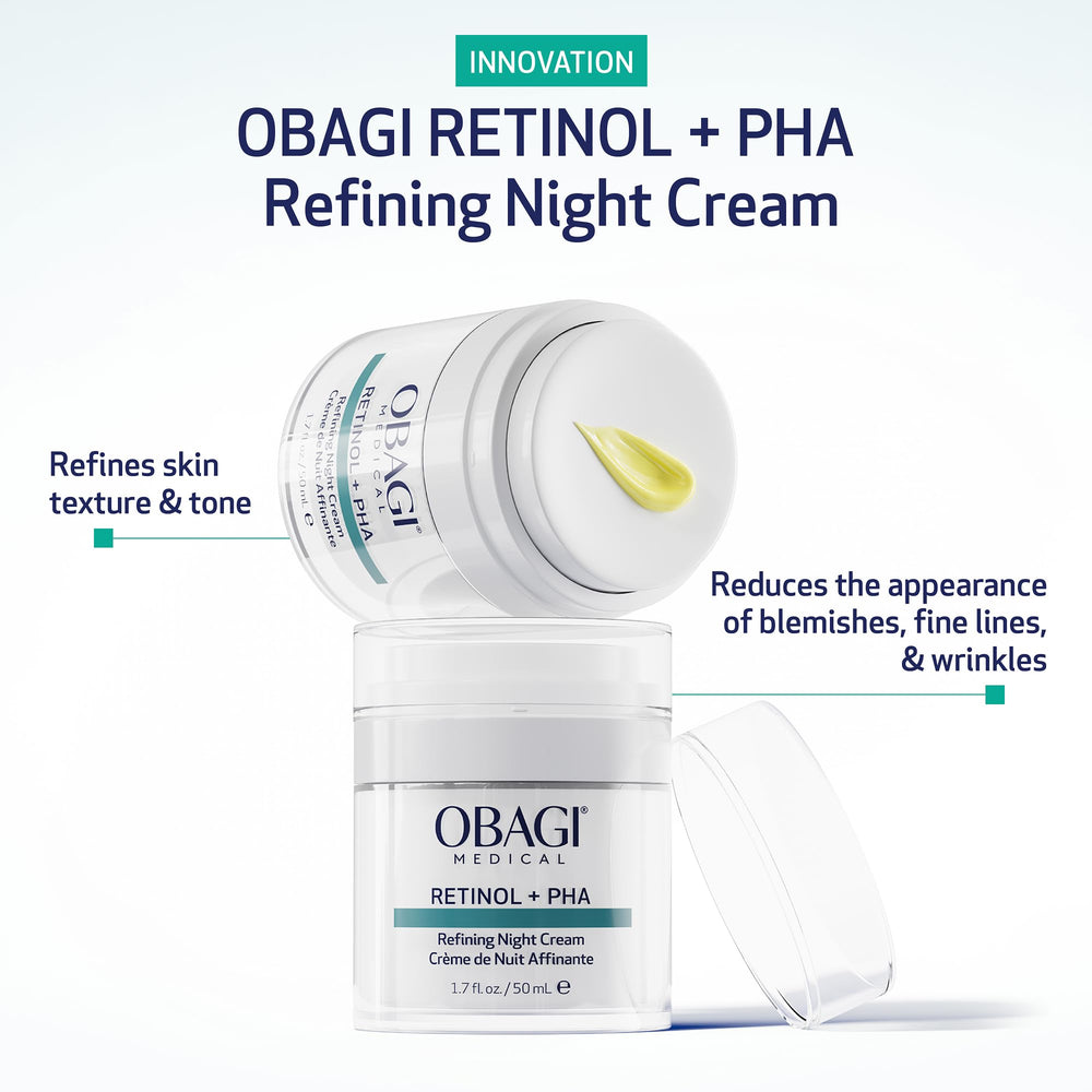 Obagi Medical Retinol PHA Refining Night Cream label close-up highlighting premium skincare