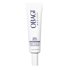 Obagi Nu-Cil BioStim serum bottle front shows a lightweight, quick-absorbing scalp serum.