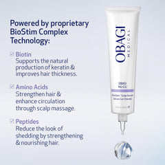 Obagi Nu-Cil BioStim science-label features Biotin and Peptides for scalp vitality.