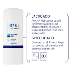 Obagi Nu-Derm Exfoderm Forte texture application image emphasizes fast-absorbing, non-greasy experience.