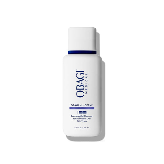 Obagi Nu-Derm Foaming Gel cleanser bottle for a refreshed complexion.