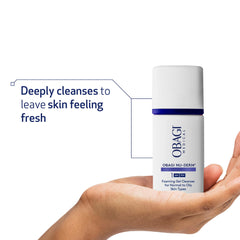 Obagi Nu-Derm Foaming Gel lather showing rich foam for makeup removal