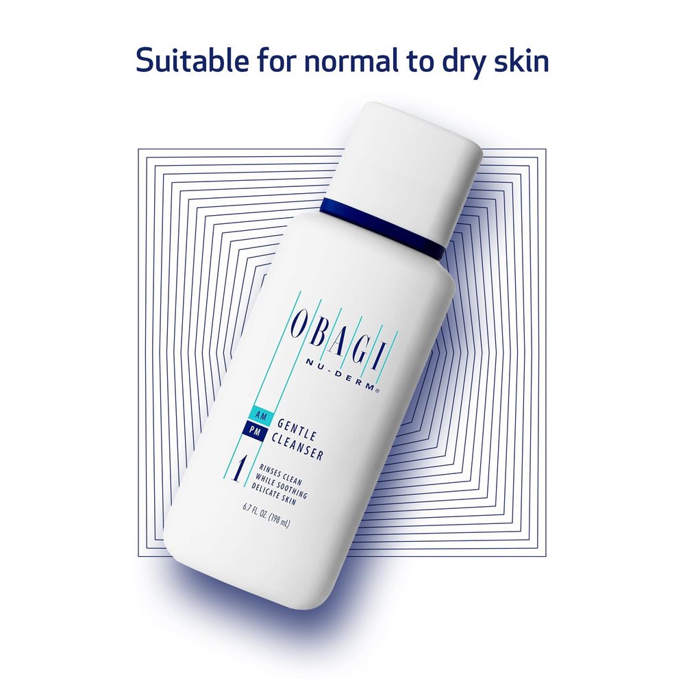 Obagi Nu-Derm Gentle Cleanser application scoop shows daily cleansing ritual.