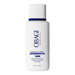 Obagi Nu-Derm Gentle Cleanser bottle for daily cleansing and makeup removal.