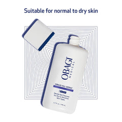 Obagi Nu-Derm Gentle Cleanser label close-up communicates dermatologist-tested credentials.