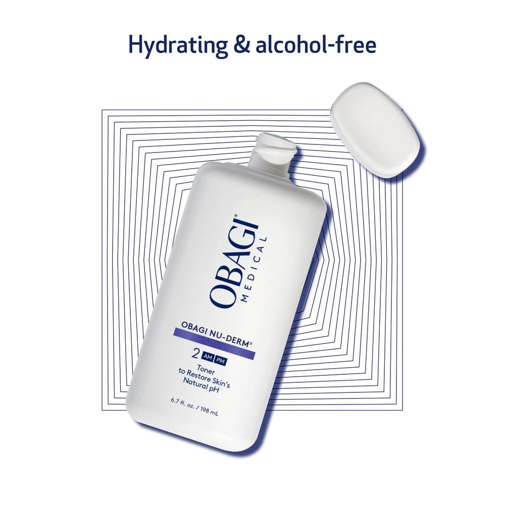 Obagi Nu-Derm Toner travel-size packaging shown for convenient on-the-go skincare.